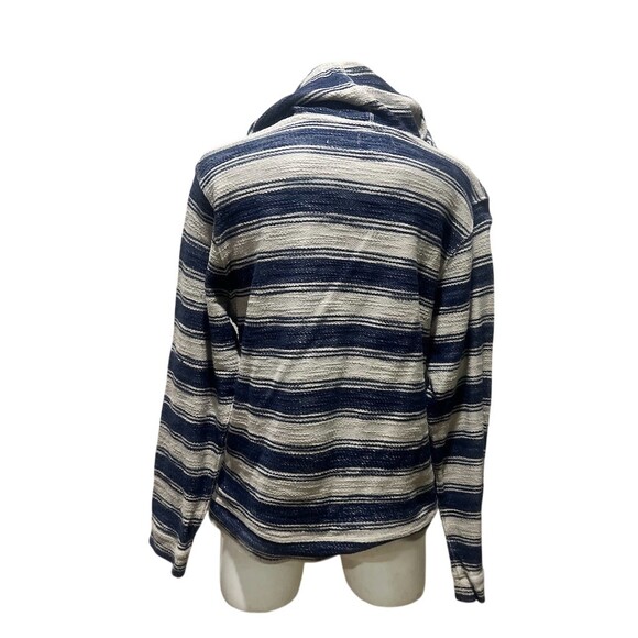 Lucky Brand Baja Hoodie Mens Size M Blue White Striped Pullover Kangaroo - Picture 2 of 8